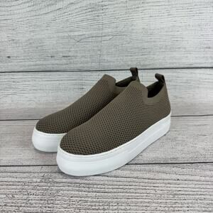 Deltan Women's Taupe Knit Carter Platform Stretch Slip On Sneakers Size 7.5